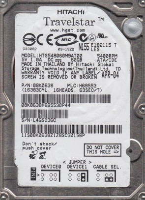 HTS548060M9AT00 Hitachi 60GB IDE 2.5 Inch Hard Drive
