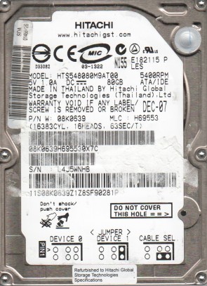 HTS548080M9AT00 Hitachi 80GB IDE 2.5 Inch Hard Drive