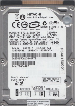 HTS721010G9AT00 Hitachi 100GB IDE 2.5 Inch Hard Drive