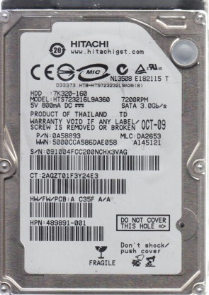 HTS723216L9A360 Hitachi 160GB SATA 2.5 Inch Hard Drive