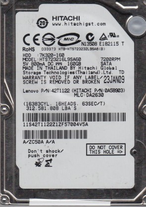 HTS723216L9SA60 Hitachi 160GB SATA 2.5 Inch Hard Drive