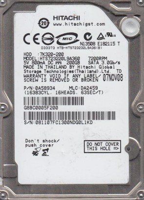 HTS723220L9A360 Hitachi 200GB SATA 2.5 Inch Hard Drive