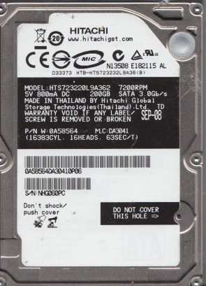 HTS723220L9A362 Hitachi 200GB SATA 2.5 Inch Hard Drive