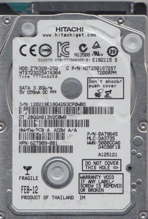 HTS723225A7A364 Hitachi 250GB SATA 2.5 Inch Hard Drive