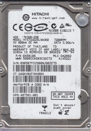 HTS723225L9A360 Hitachi 250GB SATA 2.5 Inch Hard Drive