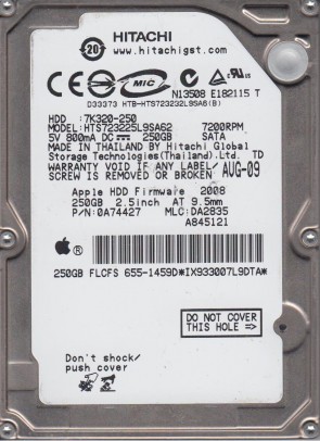 HTS723225L9SA62 Hitachi 250GB SATA 2.5 Inch Hard Drive