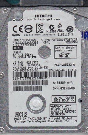 HTS723232A7A365 Hitachi 320GB SATA 2.5 Inch Hard Drive