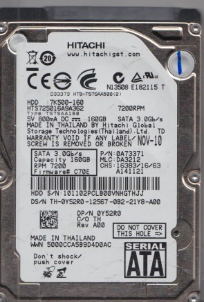 HTS725016A9A362 Hitachi 160GB SATA 2.5 Inch Hard Drive