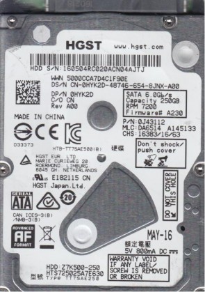 HitachiHTS725025A7E630250 GBSATA2.5