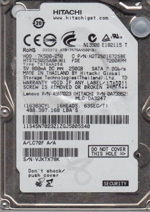 HitachiHTS725025A9A361250 GBSATA2.5