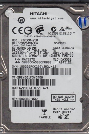 HTS725025A9A364 Hitachi 250GB SATA 2.5 Inch Hard Drive