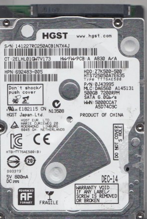 HTS725050A7E635 Hitachi 500GB SATA 2.5 Inch Hard Drive