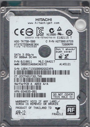 HTS727550A9E364 Hitachi 500GB SATA 2.5 Inch Hard Drive