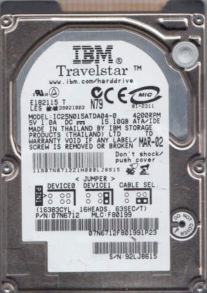 IC25N015ATDA04-0 Hitachi 15.10GB IDE 2.5 Inch Hard Drive