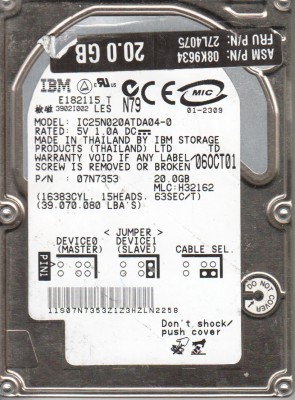 IC25N020ATDA04-0 Hitachi 20GB IDE 2.5 Inch Hard Drive