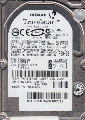 IC25N040ATCS05-0 Hitachi 40GB IDE 2.5 Inch Hard Drive