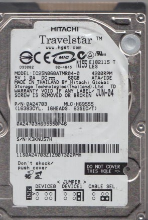 IC25N060ATMR04-0 Hitachi 60GB IDE 2.5 Inch Hard Drive