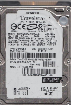 IC25N080ATMR04-0 Hitachi 80GB IDE 2.5 Inch Hard Drive