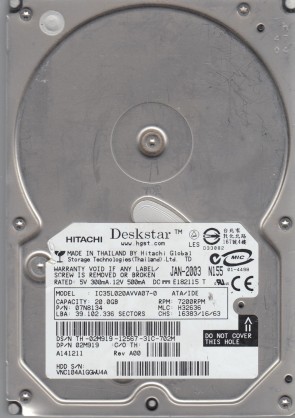 IC35L020AVVA07-0 Hitachi 20.4GB IDE 3.5 Inch Hard Drive