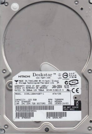 IC35L120AVV207-1 Hitachi 123.5GB IDE 3.5 Inch Hard Drive