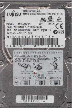 MHE2064AT Fujitsu 6.4GB IDE 2.5 Inch Hard Drive