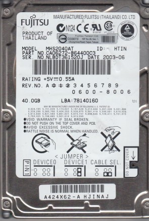 MHS2040AT Fujitsu 40GB IDE 2.5 Inch Hard Drive