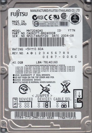MHT2040AS Fujitsu 40GB IDE 2.5 Inch Hard Drive
