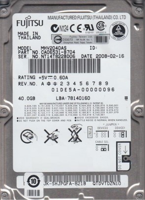 FujitsuMHV2040AS40 GBIDE2.5
