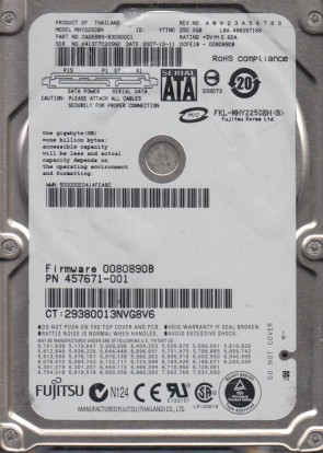 MHY2250BH Fujitsu 250GB SATA 2.5 Inch Hard Drive