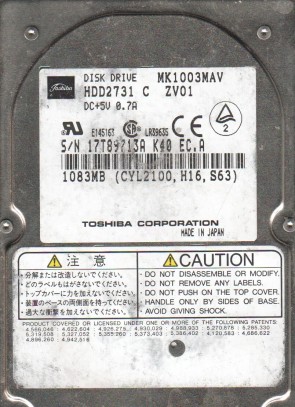 MK1003MAV Toshiba 1GB IDE 2.5 Inch Hard Drive