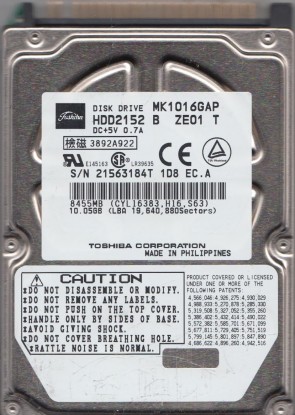 MK1016GAP Toshiba 10GB IDE 2.5 Inch Hard Drive