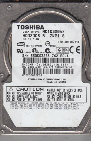 MK1032GAX Toshiba 100.03GB IDE 2.5 Inch Hard Drive