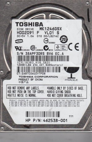 MK1246GSX Toshiba 120GB SATA 2.5 Inch Hard Drive