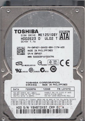 MK1251GSY Toshiba 120GB SATA 2.5 Inch Hard Drive