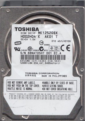 MK1252GSX Toshiba 120GB SATA 2.5 Inch Hard Drive