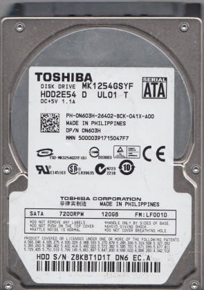 MK1254GSYF Toshiba 120GB SATA 2.5 Inch Hard Drive