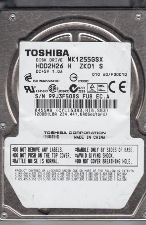 MK1255GSX Toshiba 120GB SATA 2.5 Inch Hard Drive
