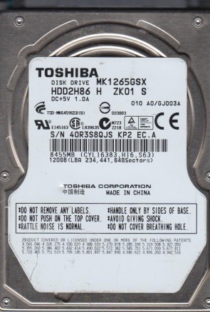 MK1265GSX Toshiba 120GB SATA 2.5 Inch Hard Drive