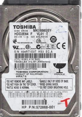 MK1656GSY Toshiba 160GB SATA 2.5 Inch Hard Drive