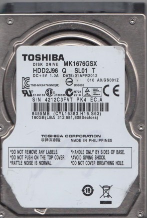 MK1676GSX Toshiba 160GB SATA 2.5 Inch Hard Drive