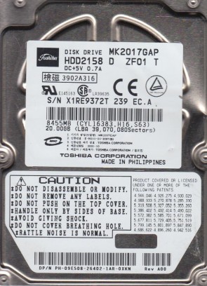 MK2017GAP Toshiba 20GB IDE 2.5 Inch Hard Drive