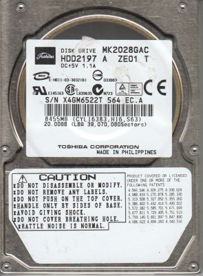 MK2028GAC Toshiba 20GB IDE 2.5 Inch Hard Drive