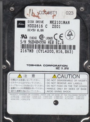 MK2101MAN Toshiba 2.1GB IDE 2.5 Inch Hard Drive