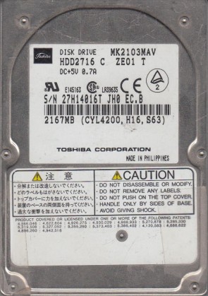 MK2103MAV Toshiba 2.1GB IDE 2.5 Inch Hard Drive