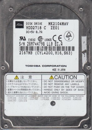 MK2104MAV Toshiba 2.1GB IDE 2.5 Inch Hard Drive
