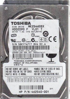 MK2546GSX Toshiba 250GB SATA 2.5 Inch Hard Drive