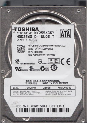 MK2556GSY Toshiba 250GB SATA 2.5 Inch Hard Drive