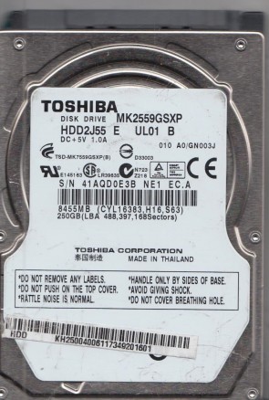 MK2559GSXP Toshiba 250GB SATA 2.5 Inch Hard Drive