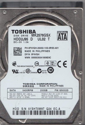 MK2576GSX Toshiba 250GB SATA 2.5 Inch Hard Drive
