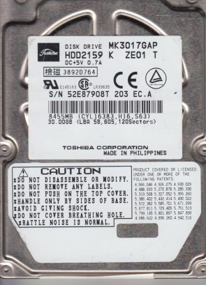 MK3017GAP Toshiba 30GB IDE 2.5 Inch Hard Drive